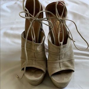 Aquazzura Beige Suede Platform lace up sandals